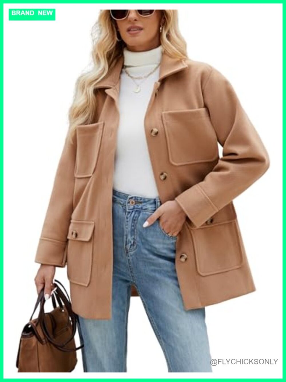 Omoone Women Winter Pea Coat Mid Long Wool Blend Trench Button Pockets
